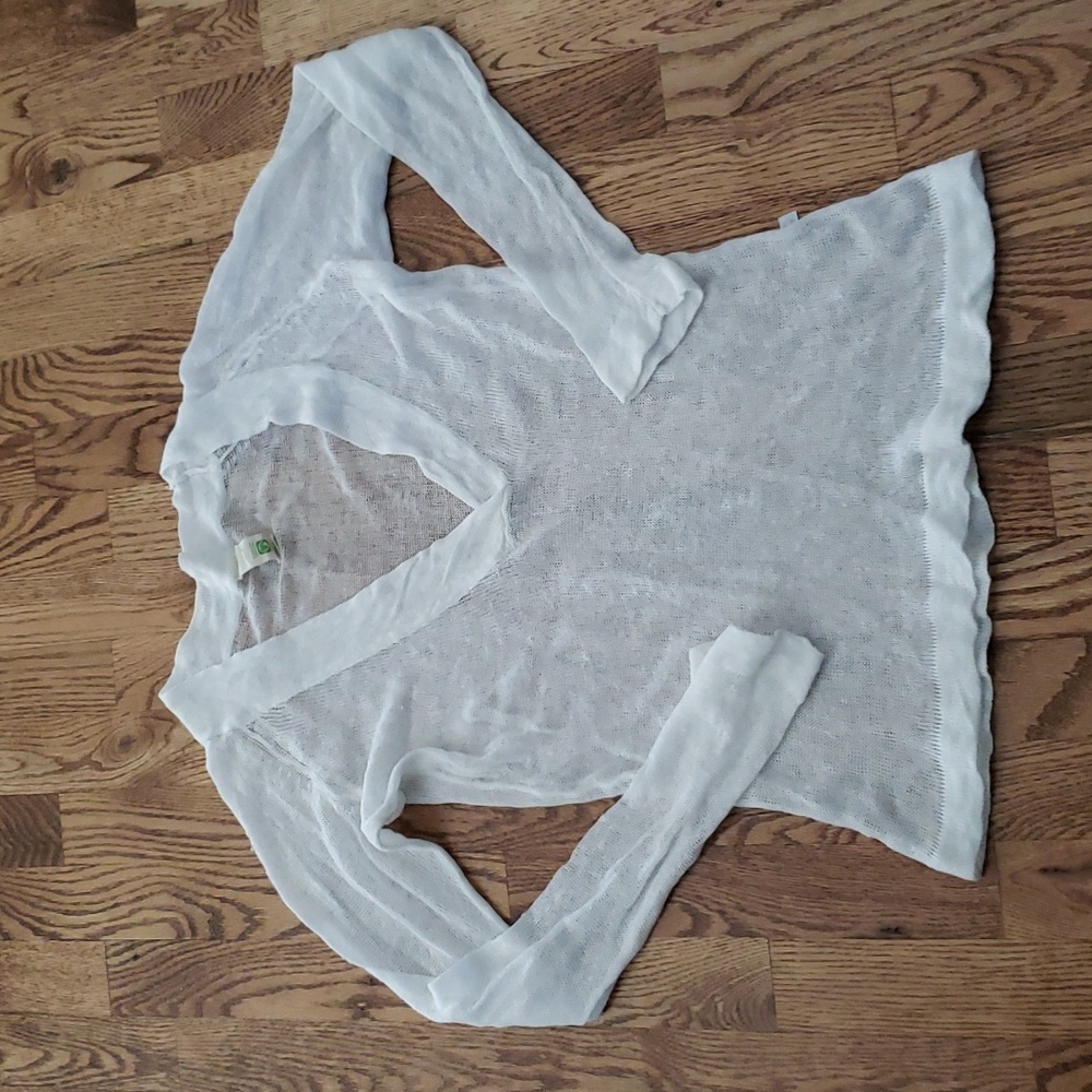 (S) oqoqo 100% Linen Cottagecore Lightweight Sheer Thin Knit V Neck